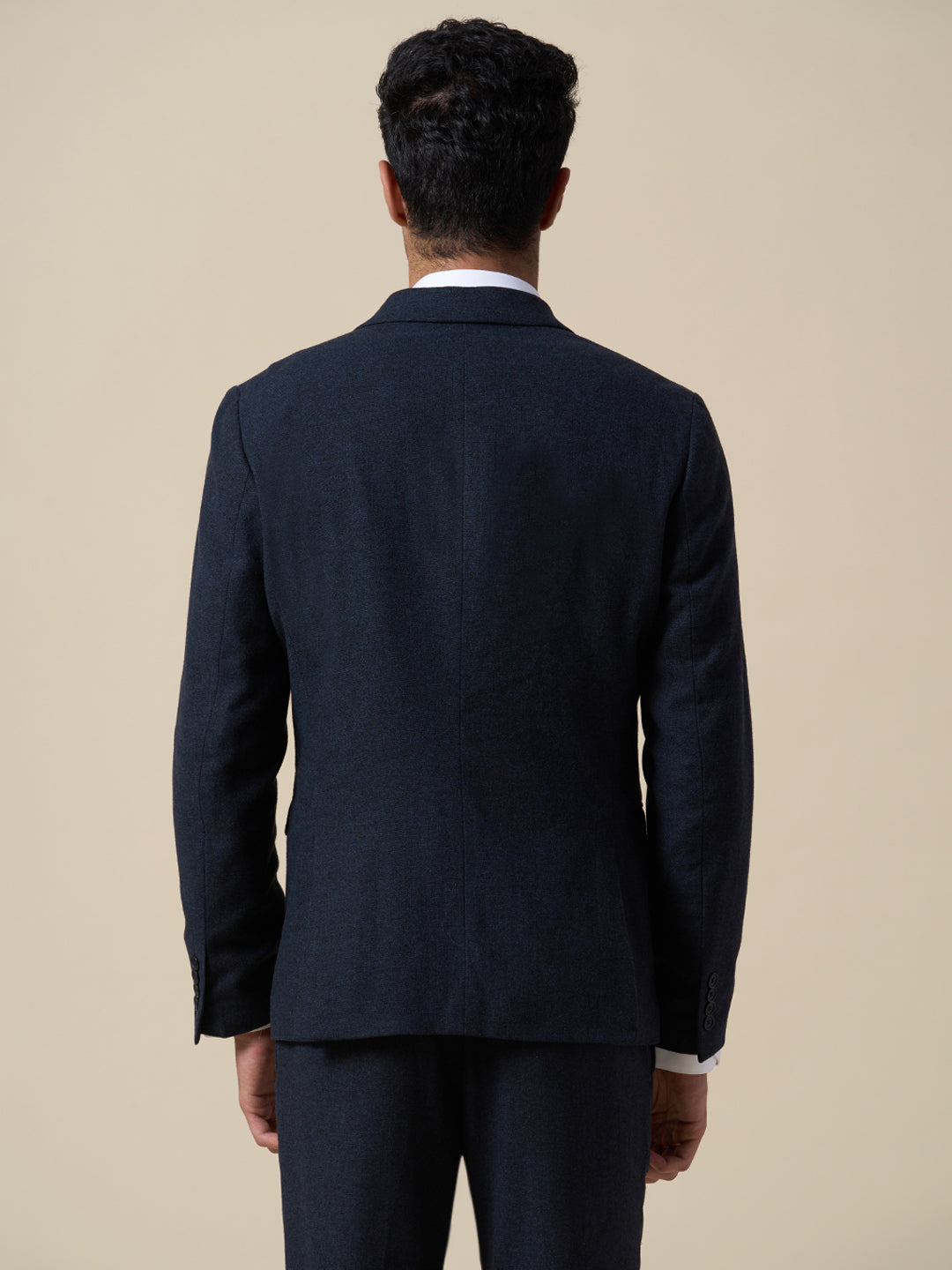 Dark Blue Wool Blend Suit-Set Blazer