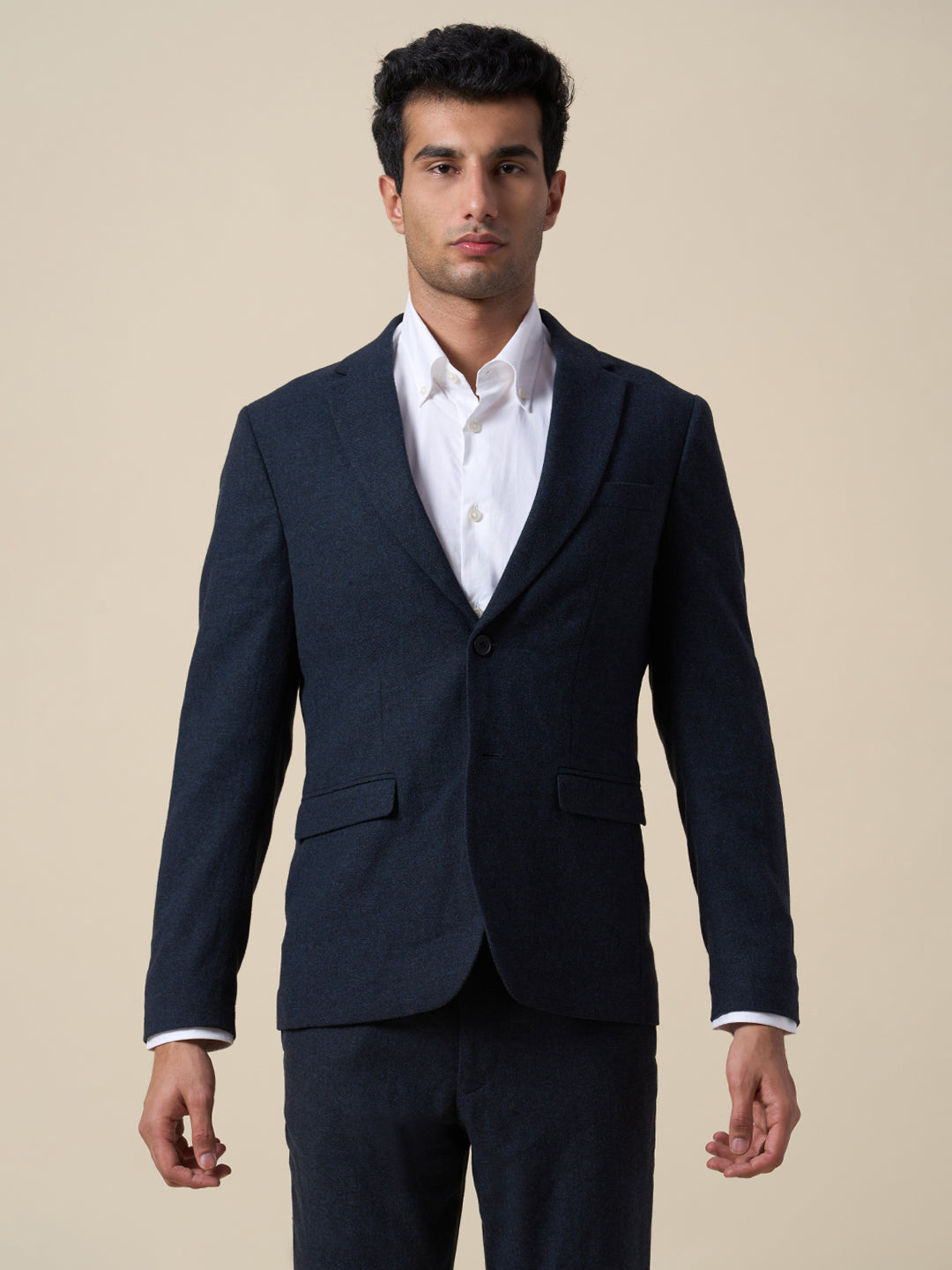 Dark Blue Wool Blend Suit-Set Blazer