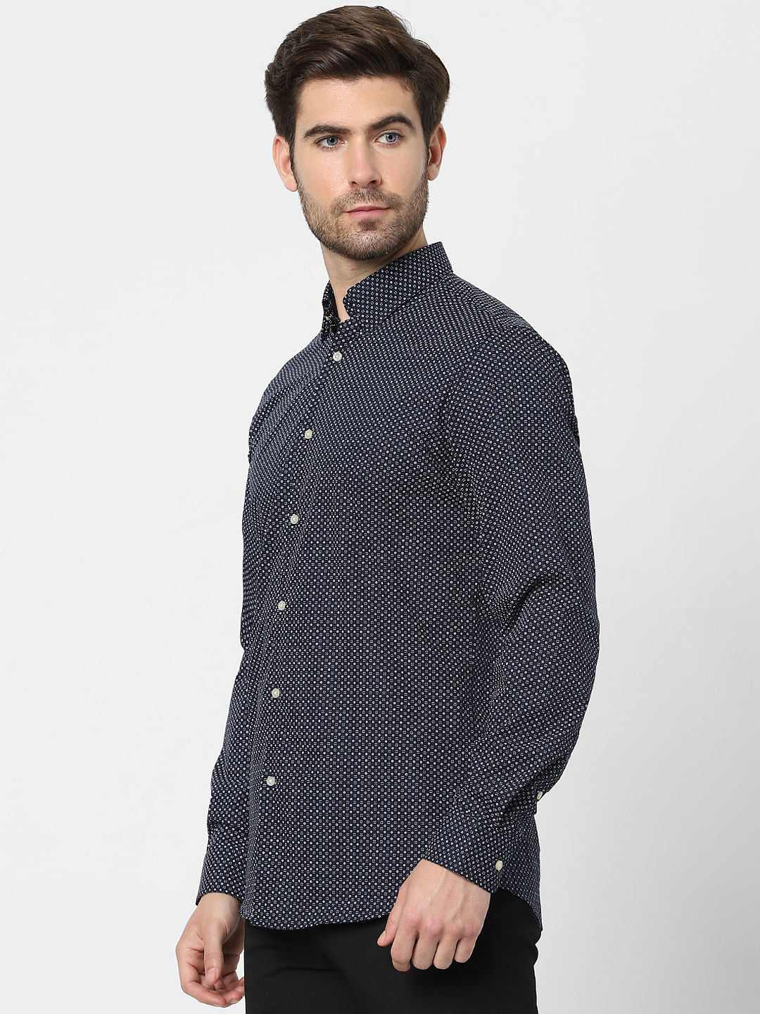 Dark Blue Printed Full Sleeves Shirt