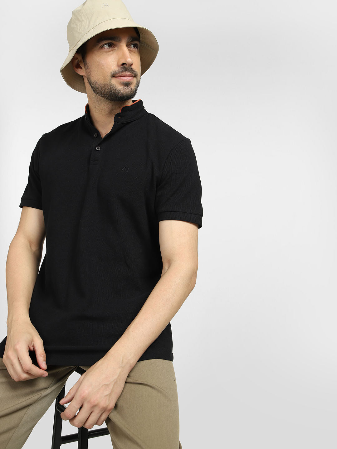 Black Slim Fit Henley T-shirt