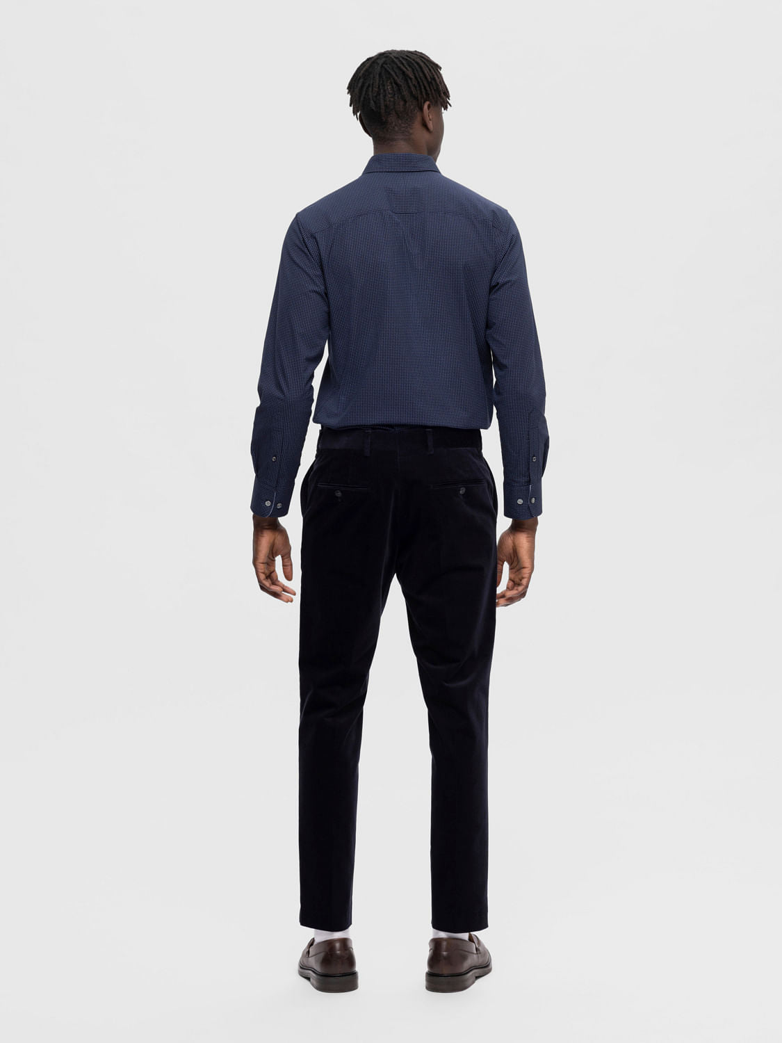 Dark Blue Mid Rise Corduroy Slim Fit Trousers