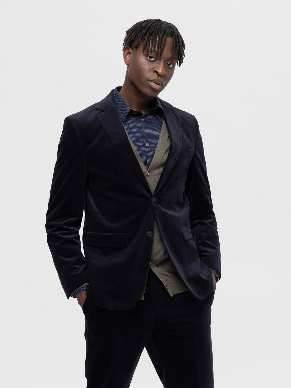 Dark Blue Corduroy Blazer