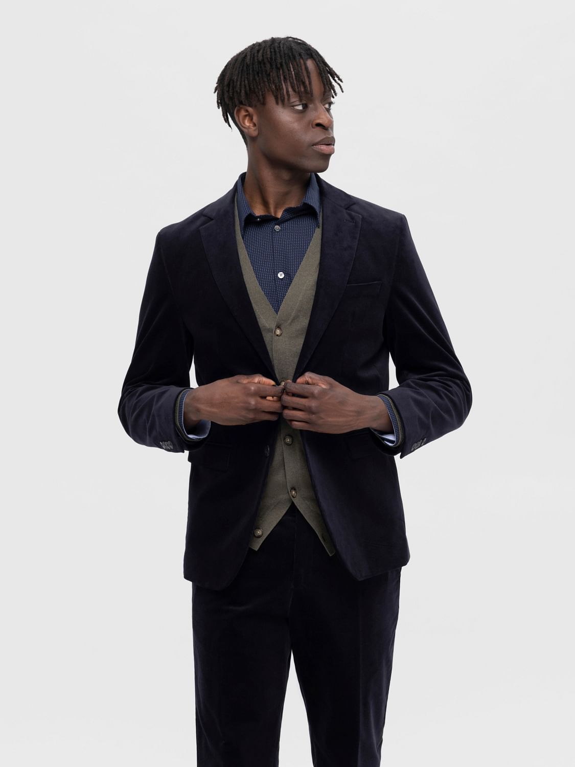 Dark Blue Corduroy Blazer