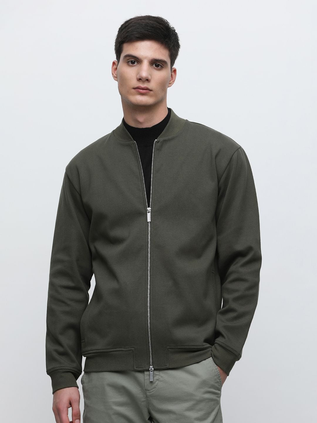 Dark Green Jersey Bomber Jacket