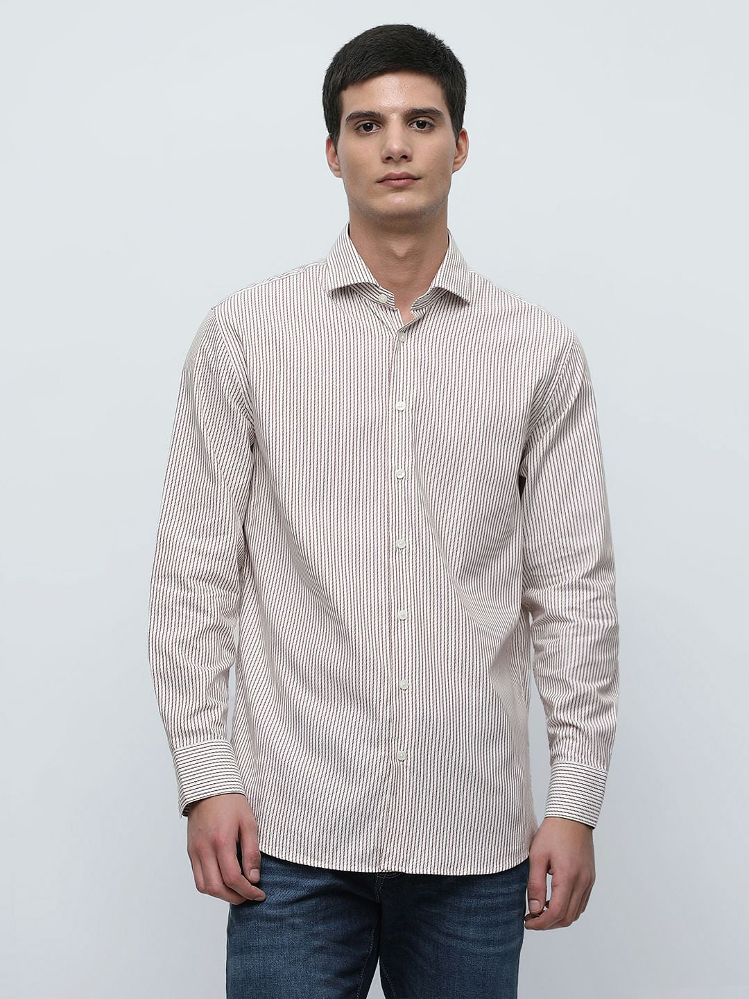 Brown Striped Full Sleeves Shirt