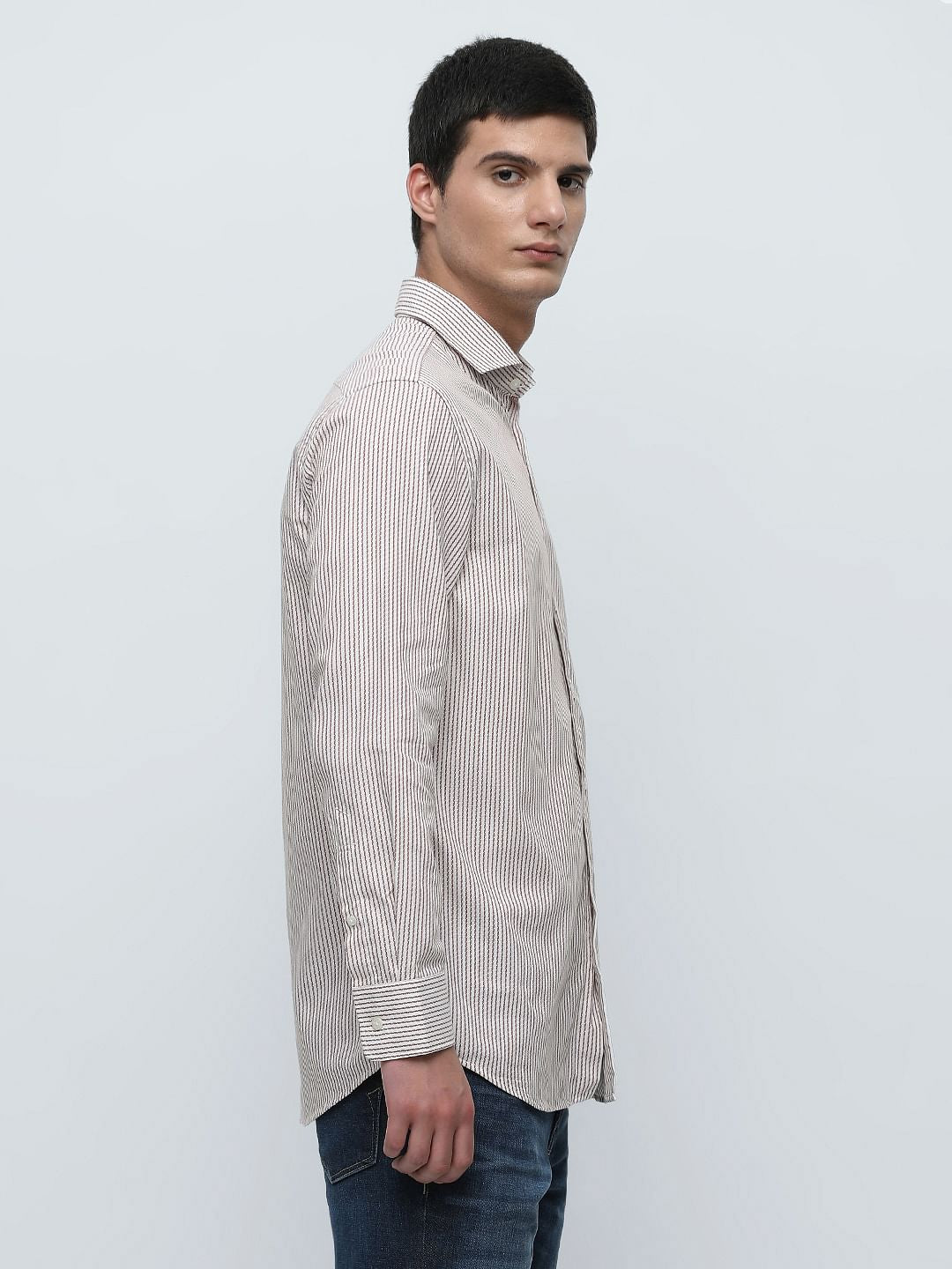 Brown Striped Full Sleeves Shirt