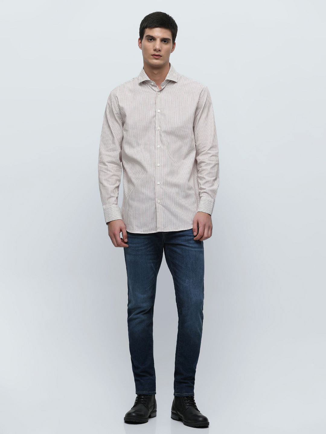 Brown Striped Full Sleeves Shirt