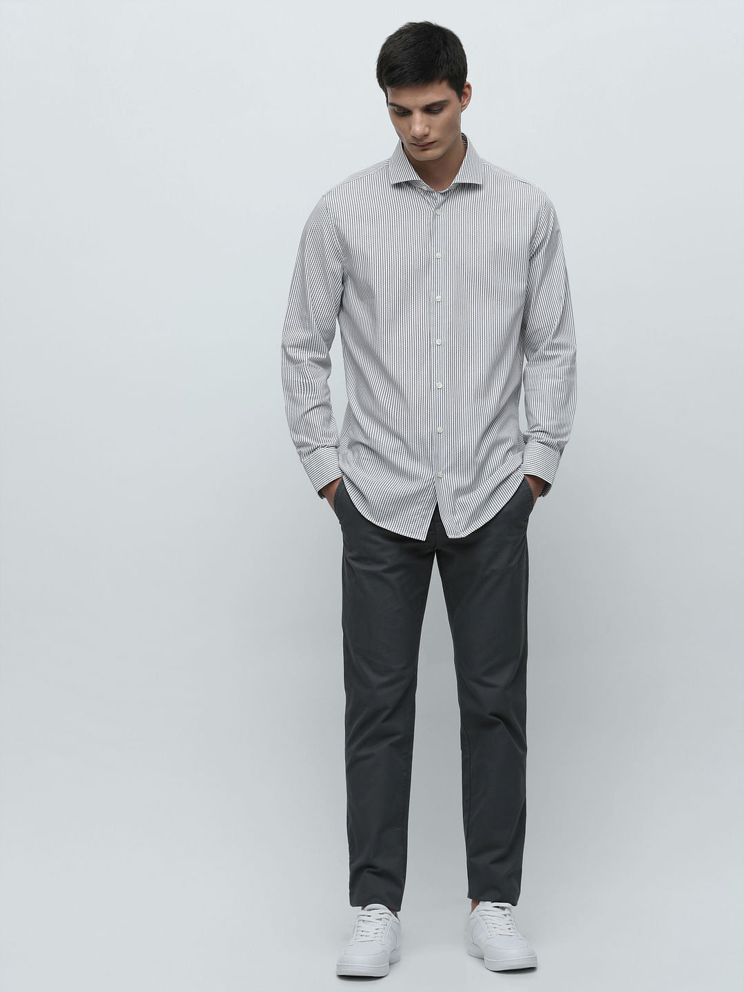 Blue Striped Full Sleeves Shirt