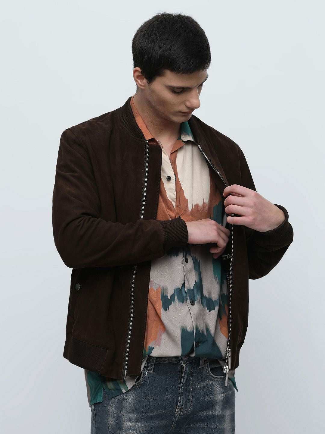 Brown Printed Short Sleeves Shirt