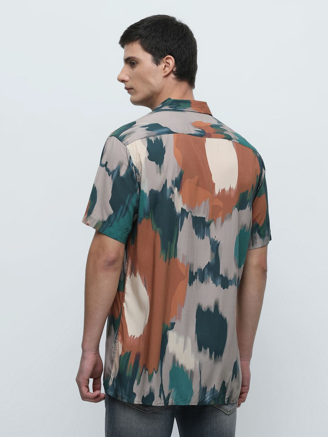 Brown Printed Short Sleeves Shirt