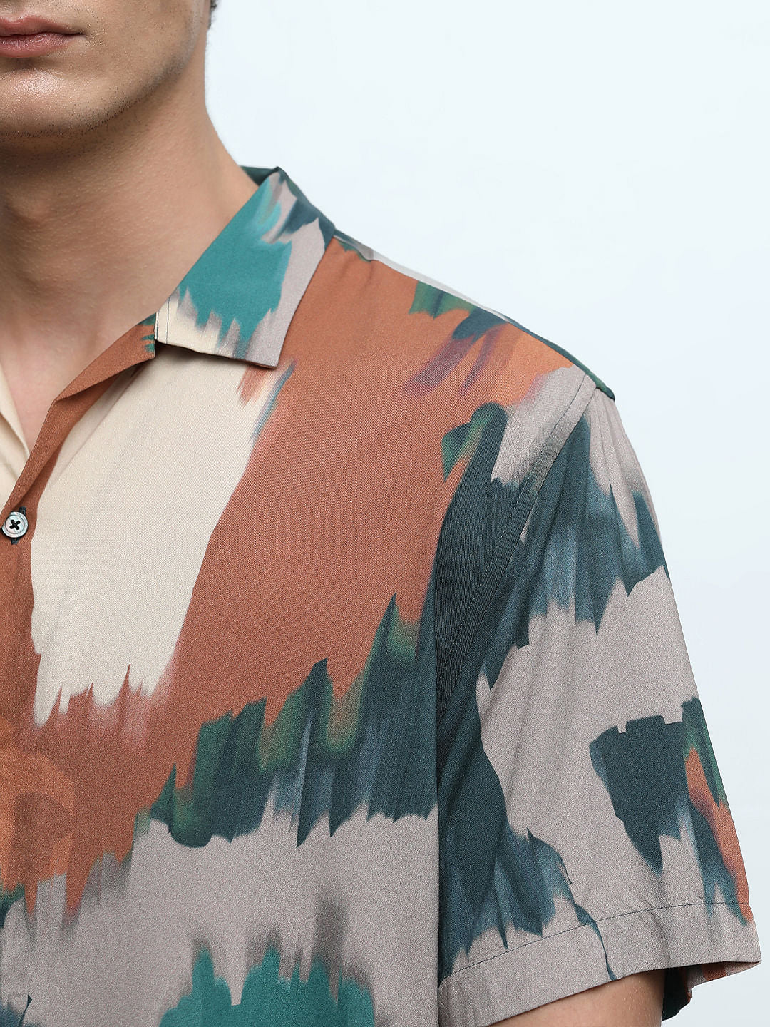 Brown Printed Short Sleeves Shirt