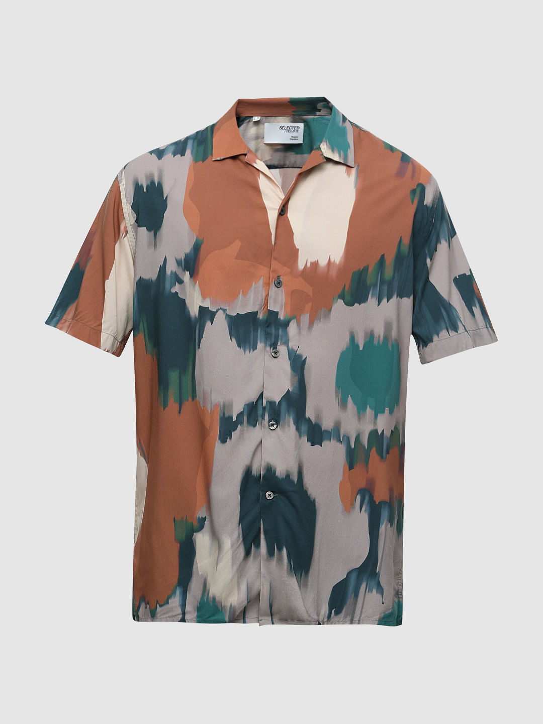 Brown Printed Short Sleeves Shirt