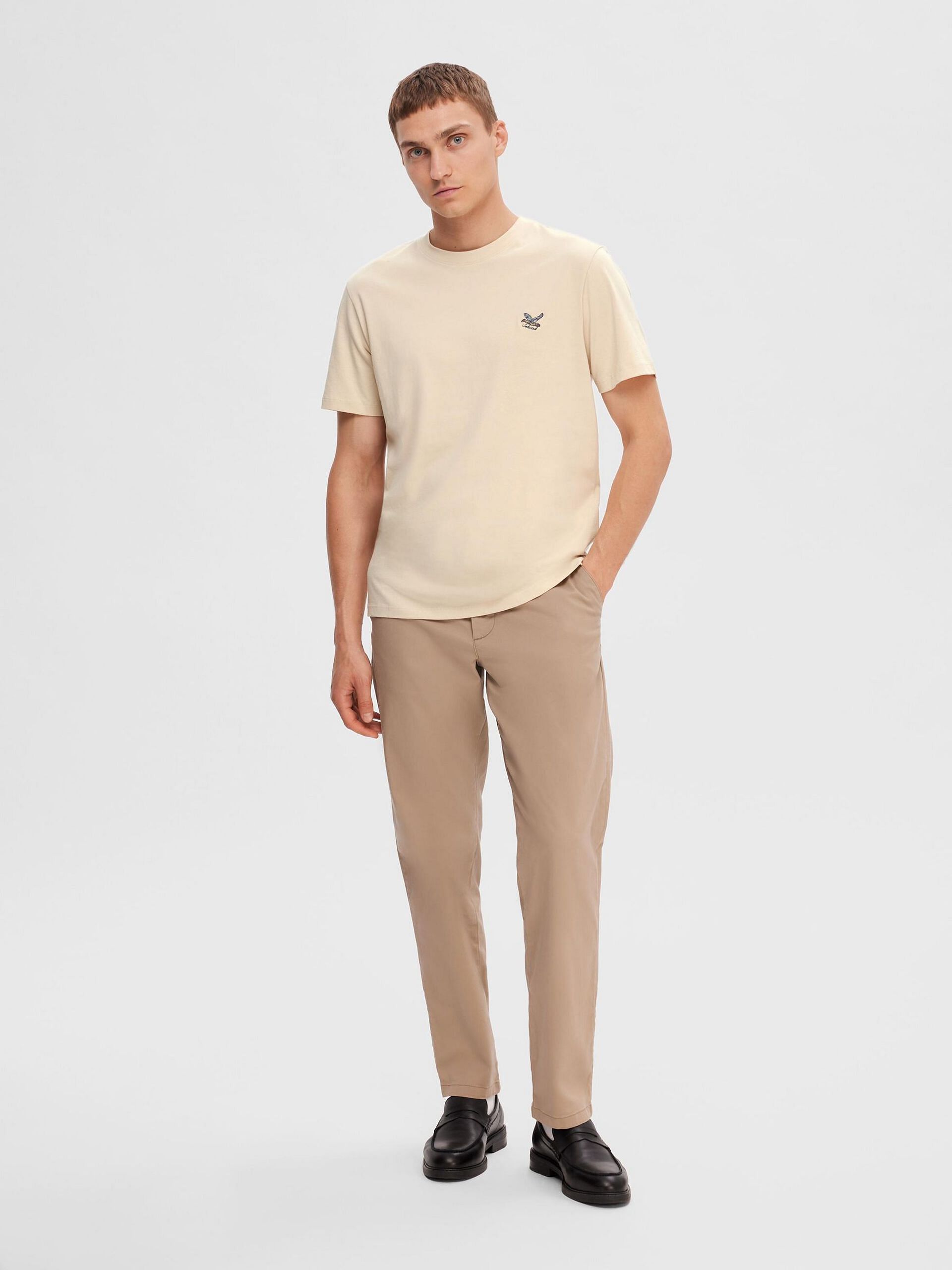 Beige Embroidered Print T-shirt