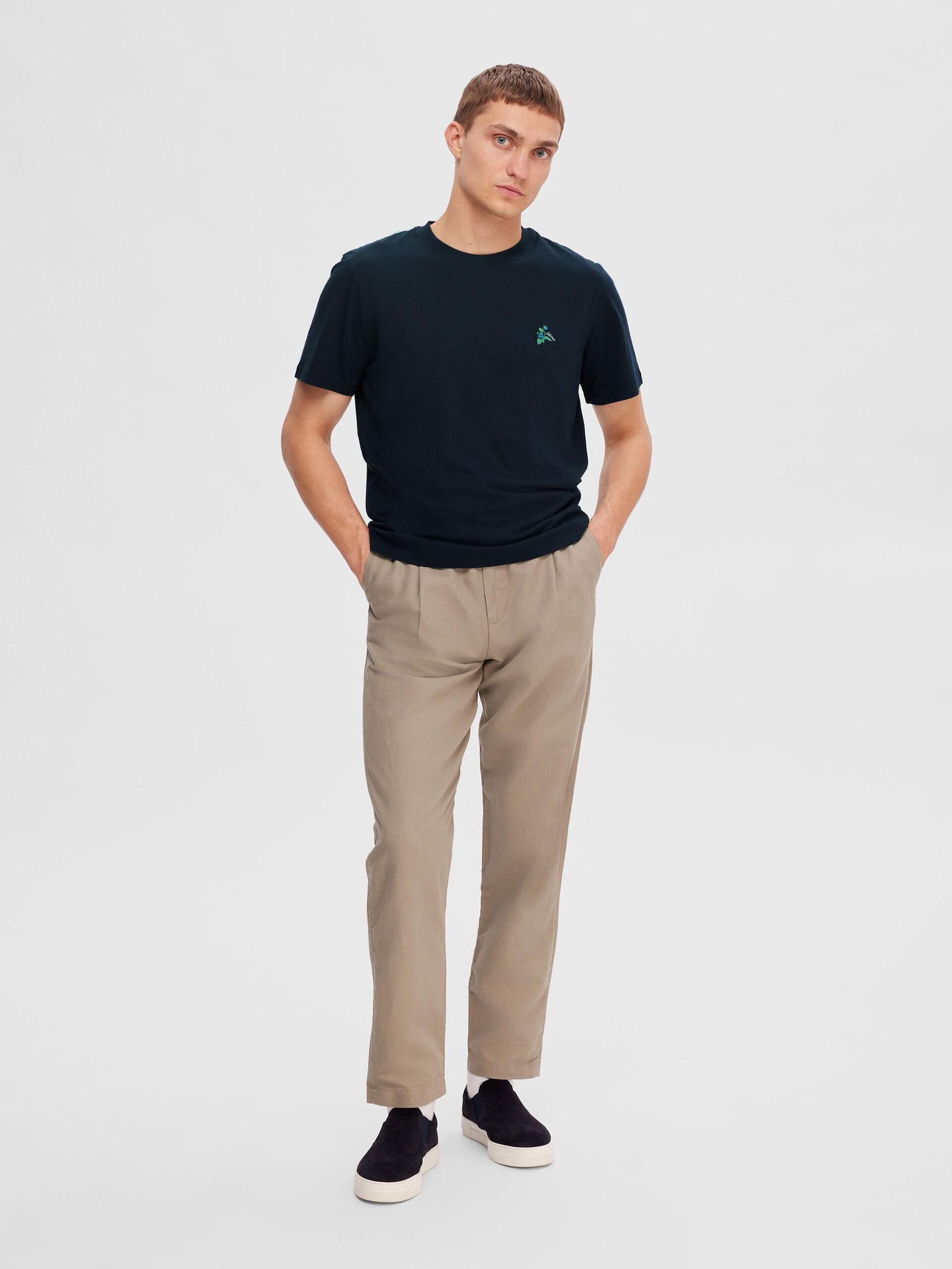 Dark Blue Embroidered Print T-shirt