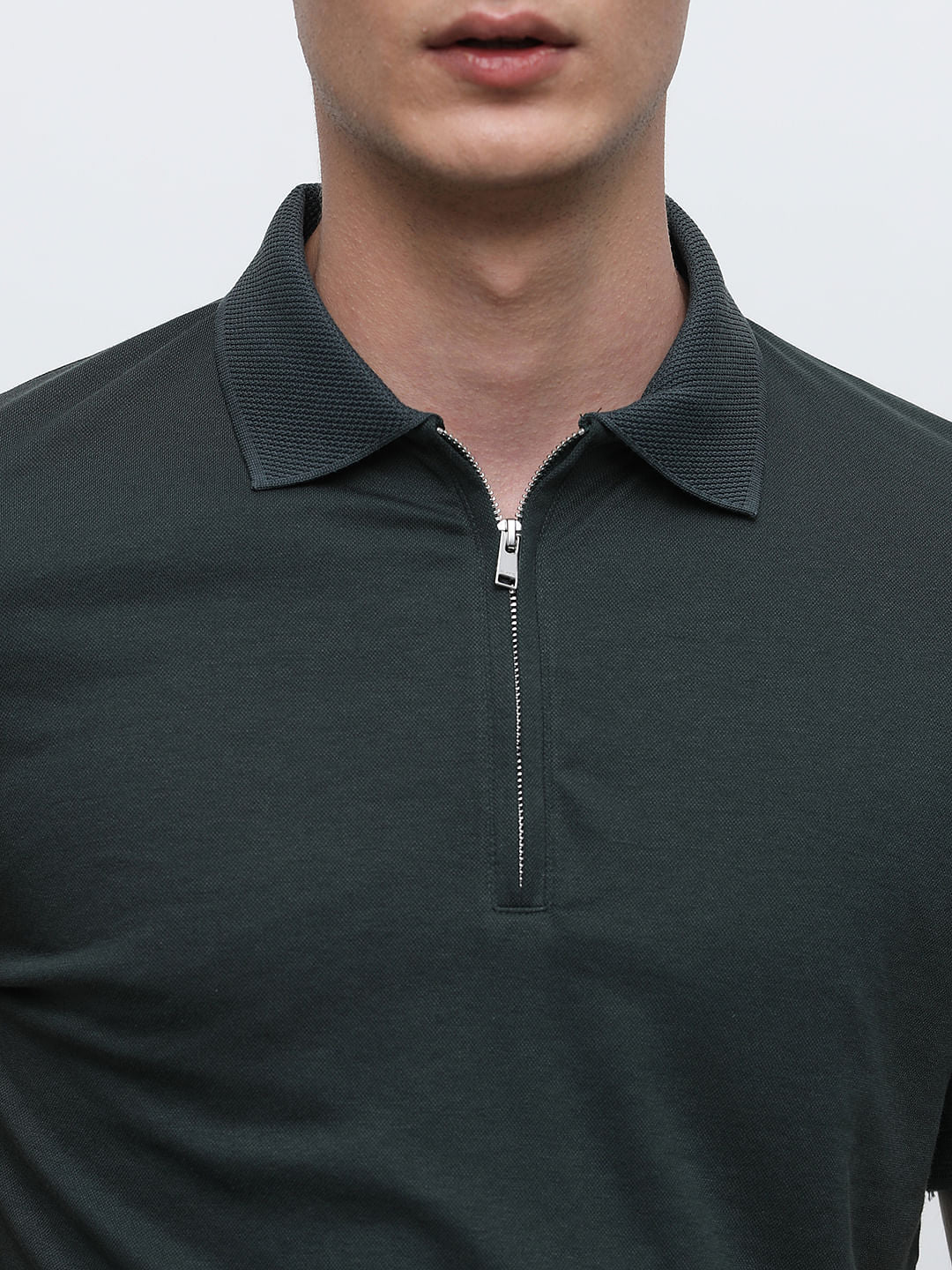Green Zip-Up Polo T-shirt