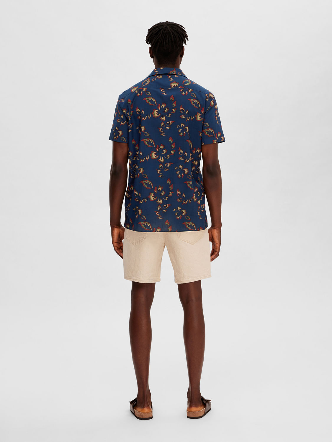 Dark Blue Floral Cuban Collar Shirt