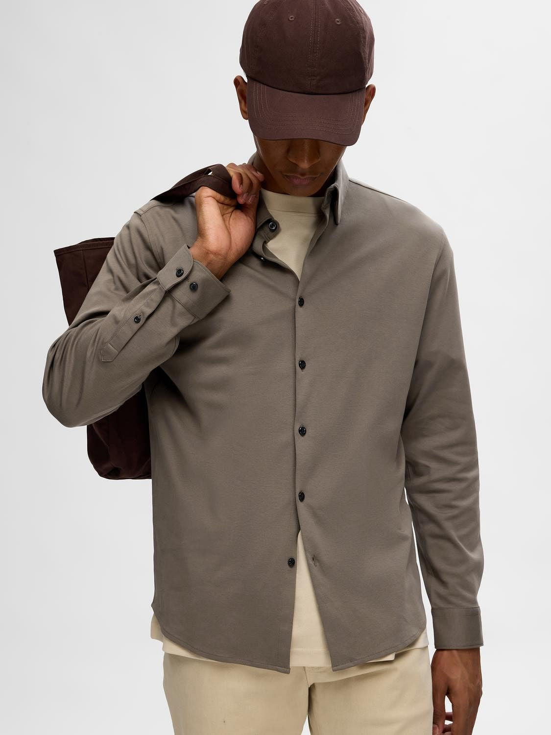 Brown Jersey Slim Fit Shirt