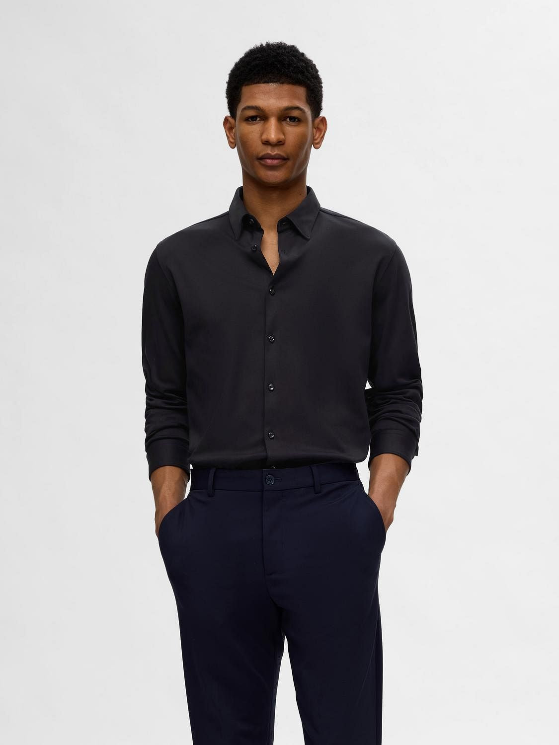 Black Jersey Slim Fit Shirt
