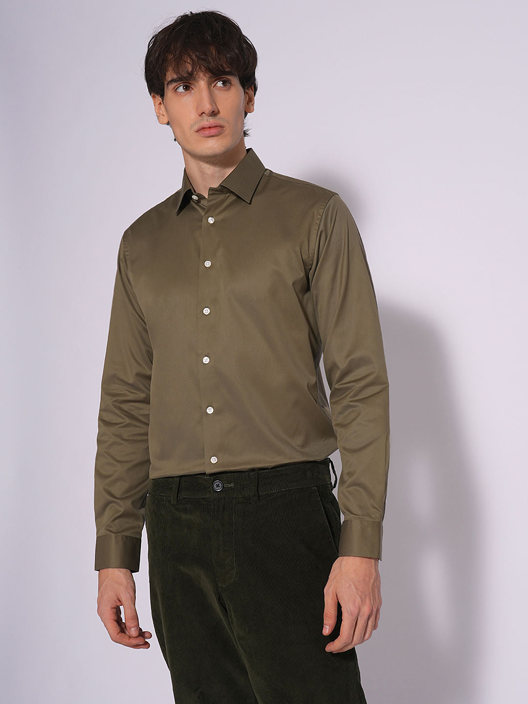 Green Slim Fit Full Sleeves Shirt