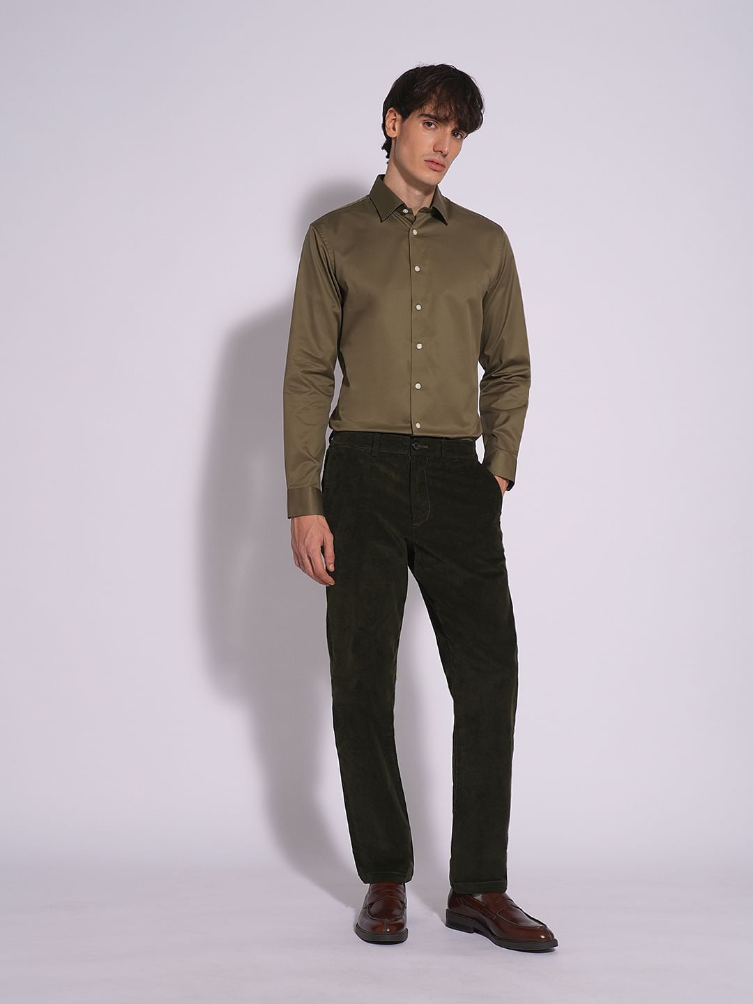 Green Slim Fit Full Sleeves Shirt