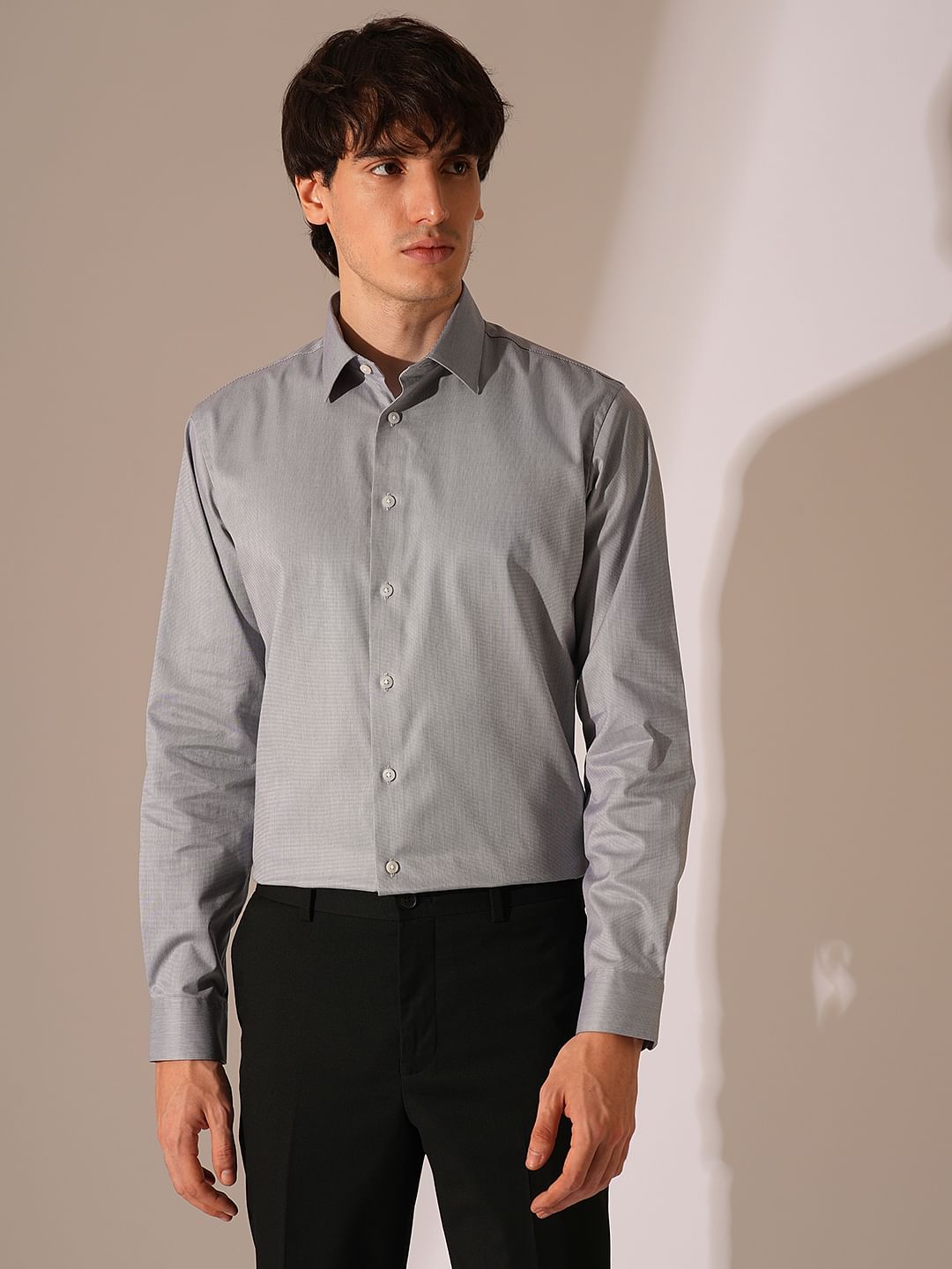Grey Slim Fit Full Sleeves Shirt