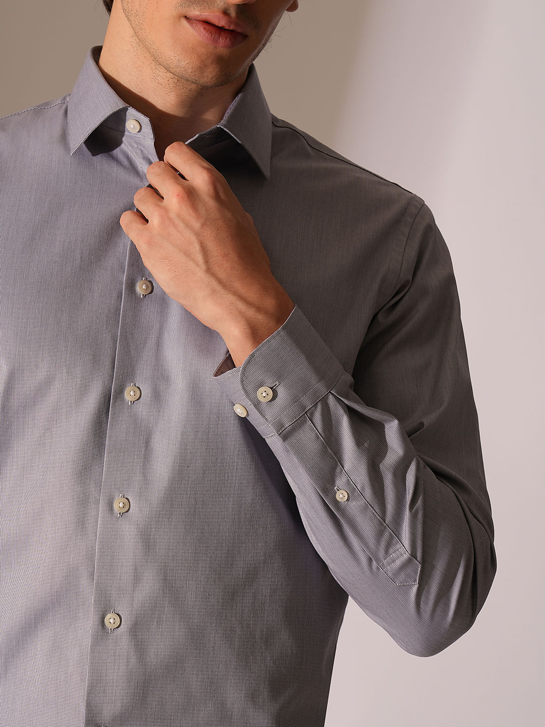Grey Slim Fit Full Sleeves Shirt