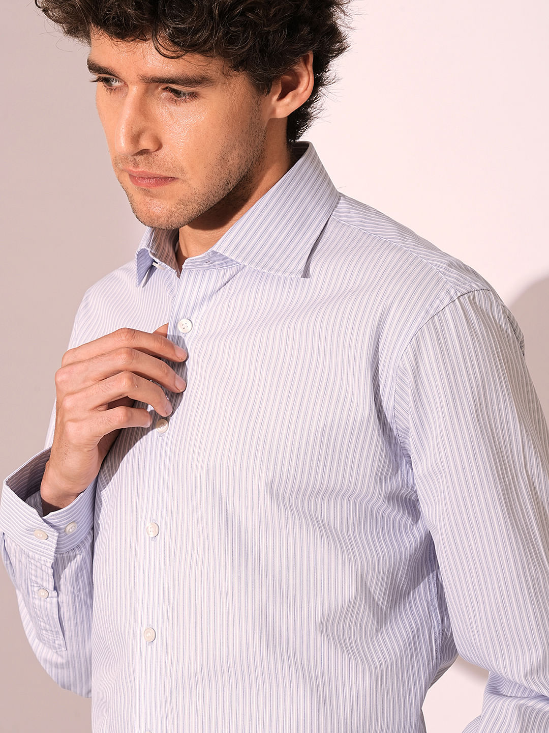 Light Blue Recycled Cotton Striped Shirt