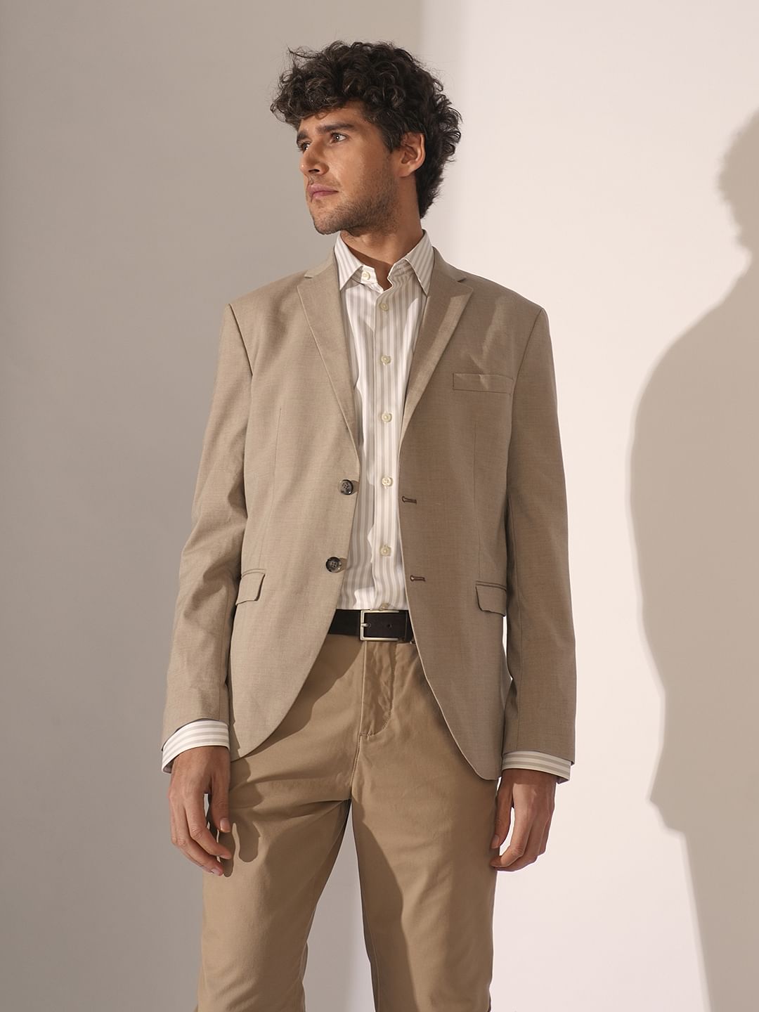 Light Beige Striped Stretch Shirt