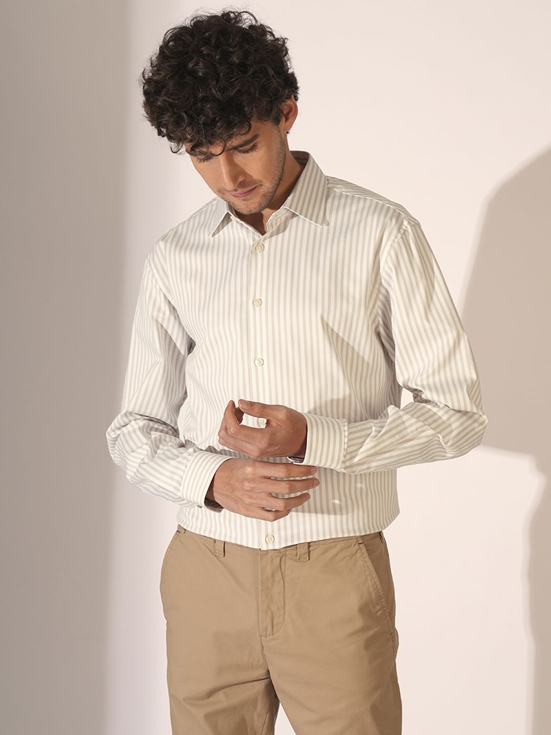 Light Beige Striped Stretch Shirt