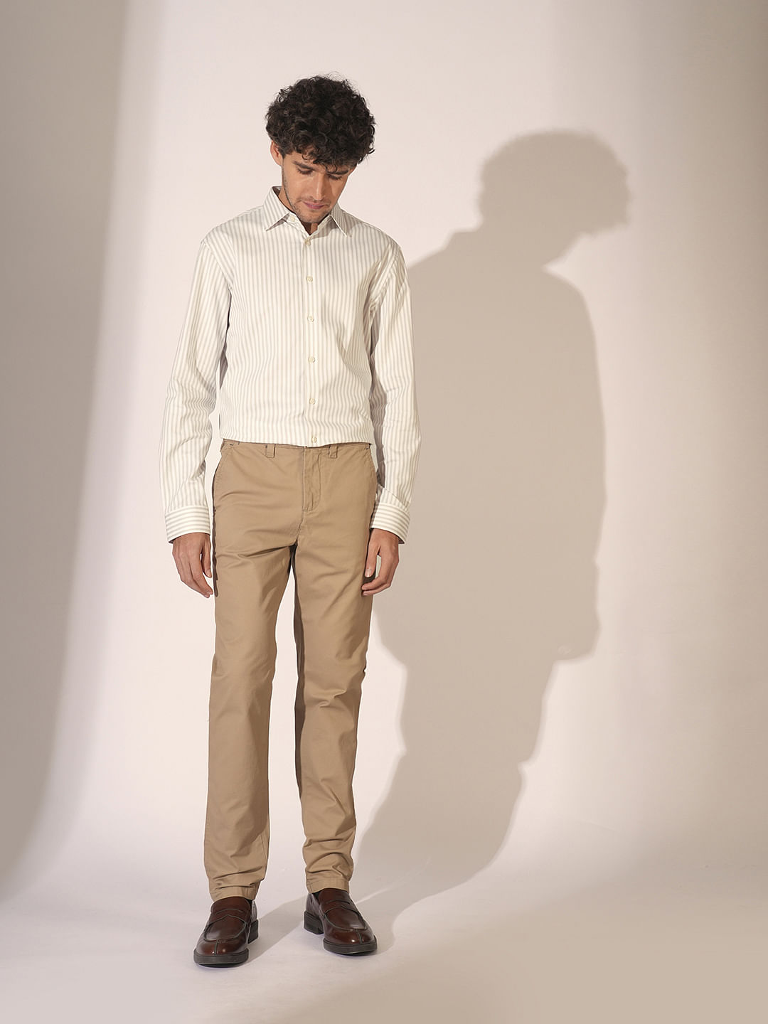 Light Beige Striped Stretch Shirt