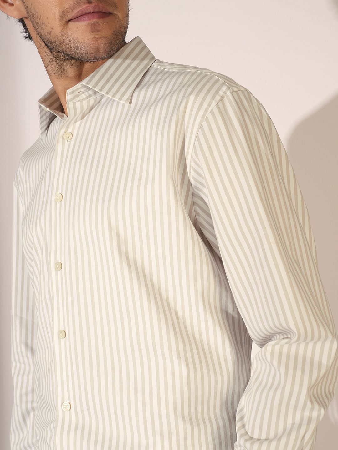 Light Beige Striped Stretch Shirt