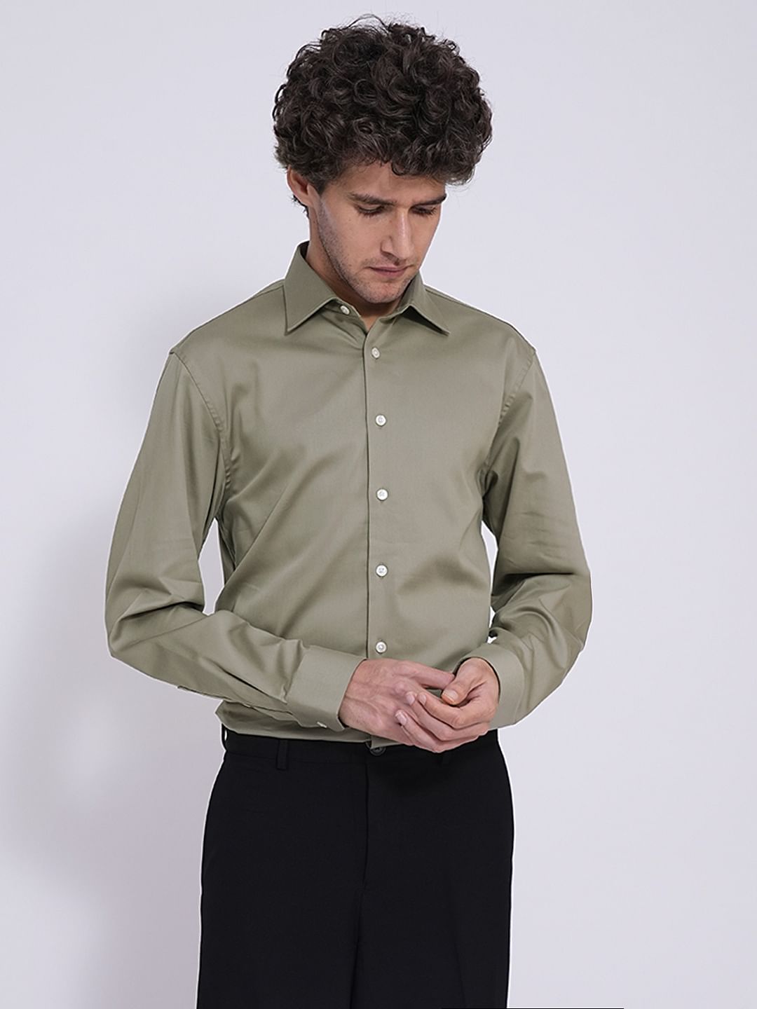 Green Organic Cotton Slim Fit Shirt