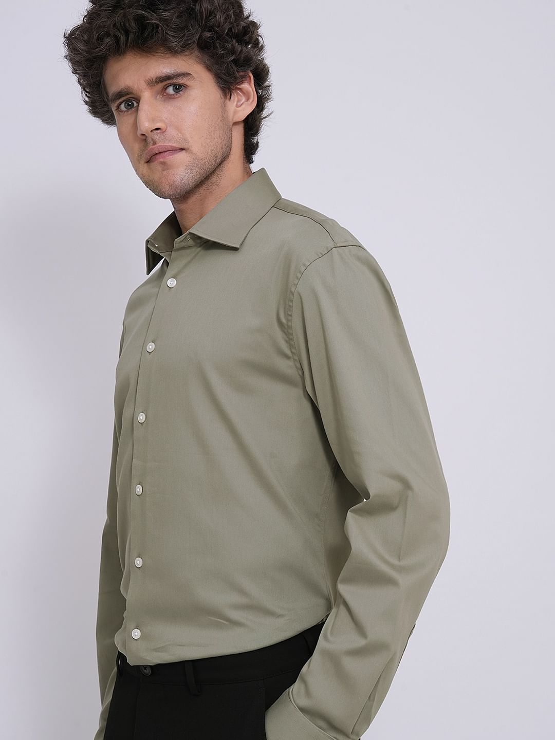 Green Organic Cotton Slim Fit Shirt
