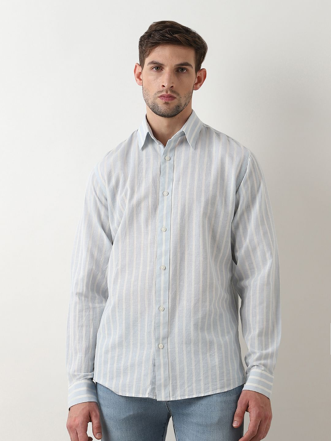 Light Blue Striped Linen Shirt