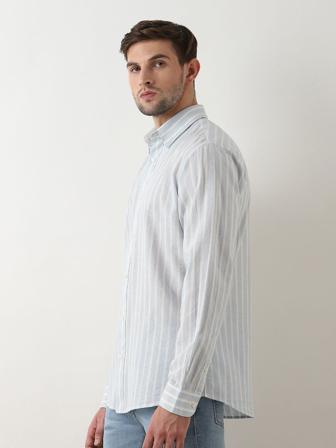 Light Blue Striped Linen Shirt