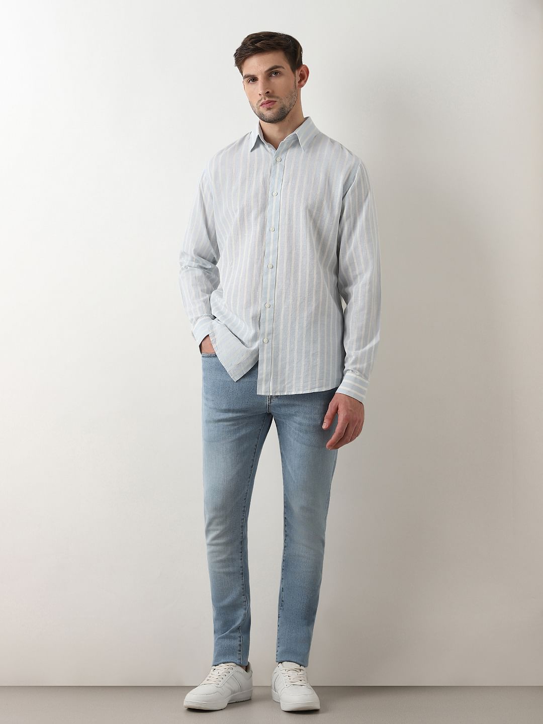 Light Blue Striped Linen Shirt