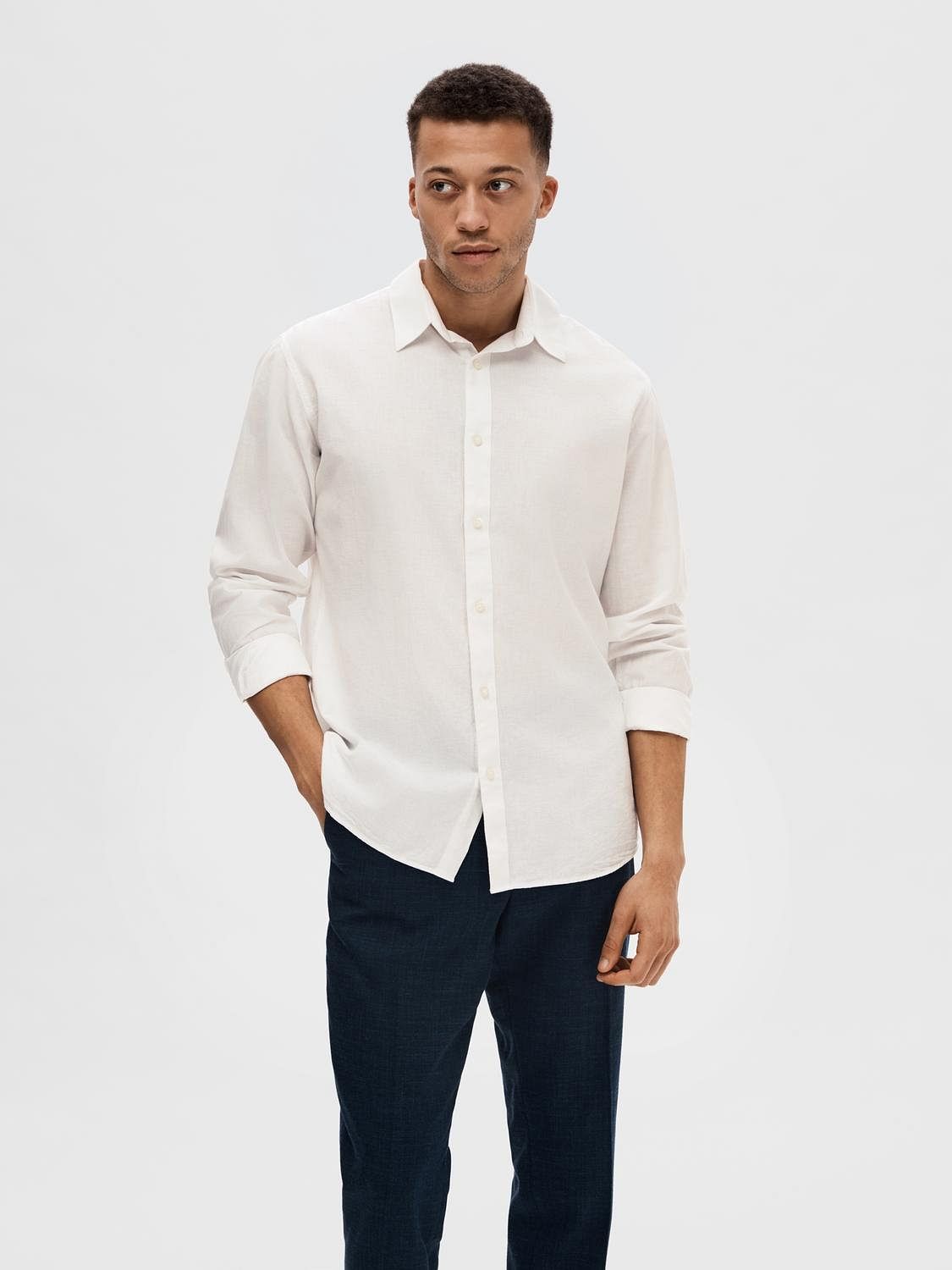 White Linen Full Sleeves Shirt