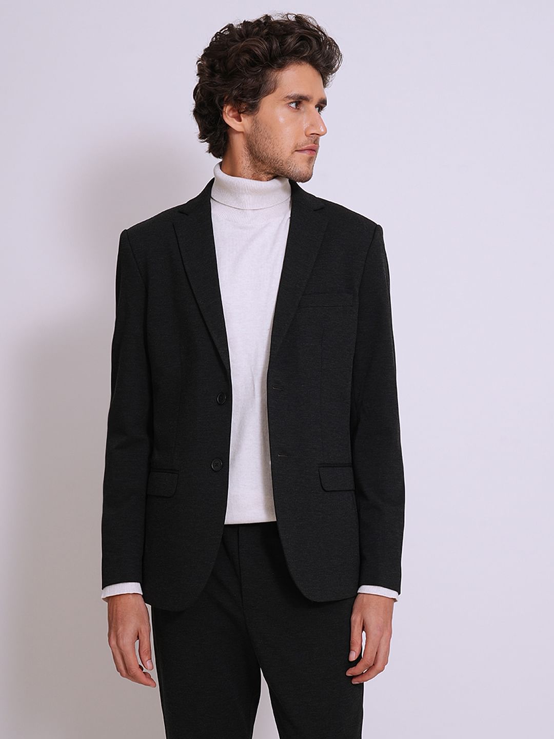 Dark Grey Jersey Flex Slim Fit Blazer