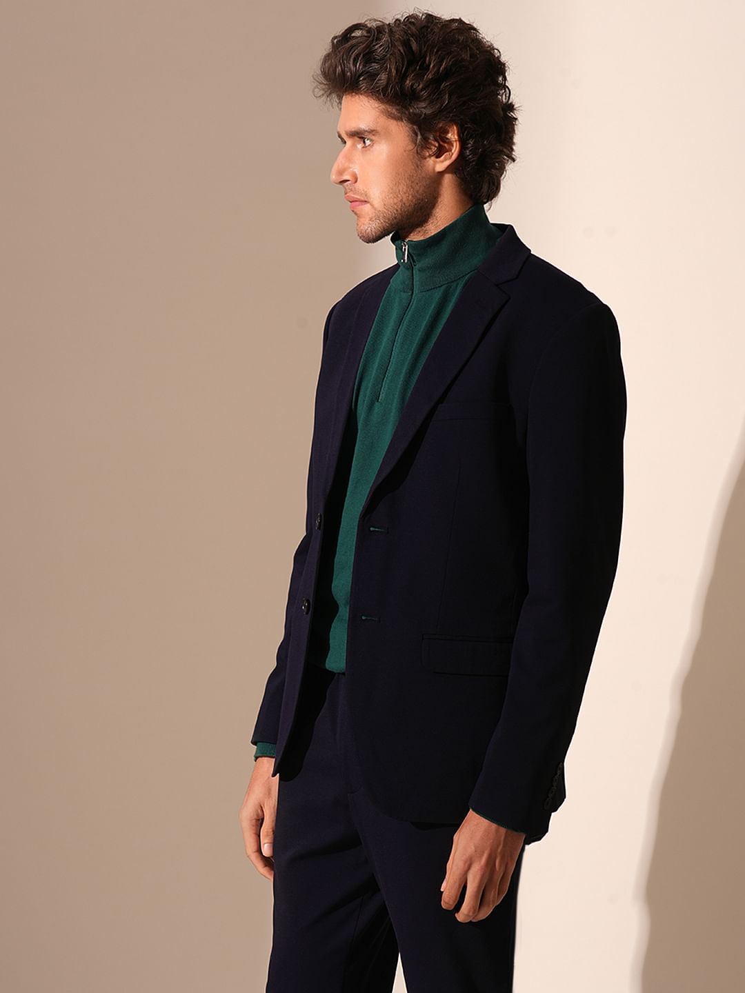 Dark Blue Jersey Slim Fit Blazer