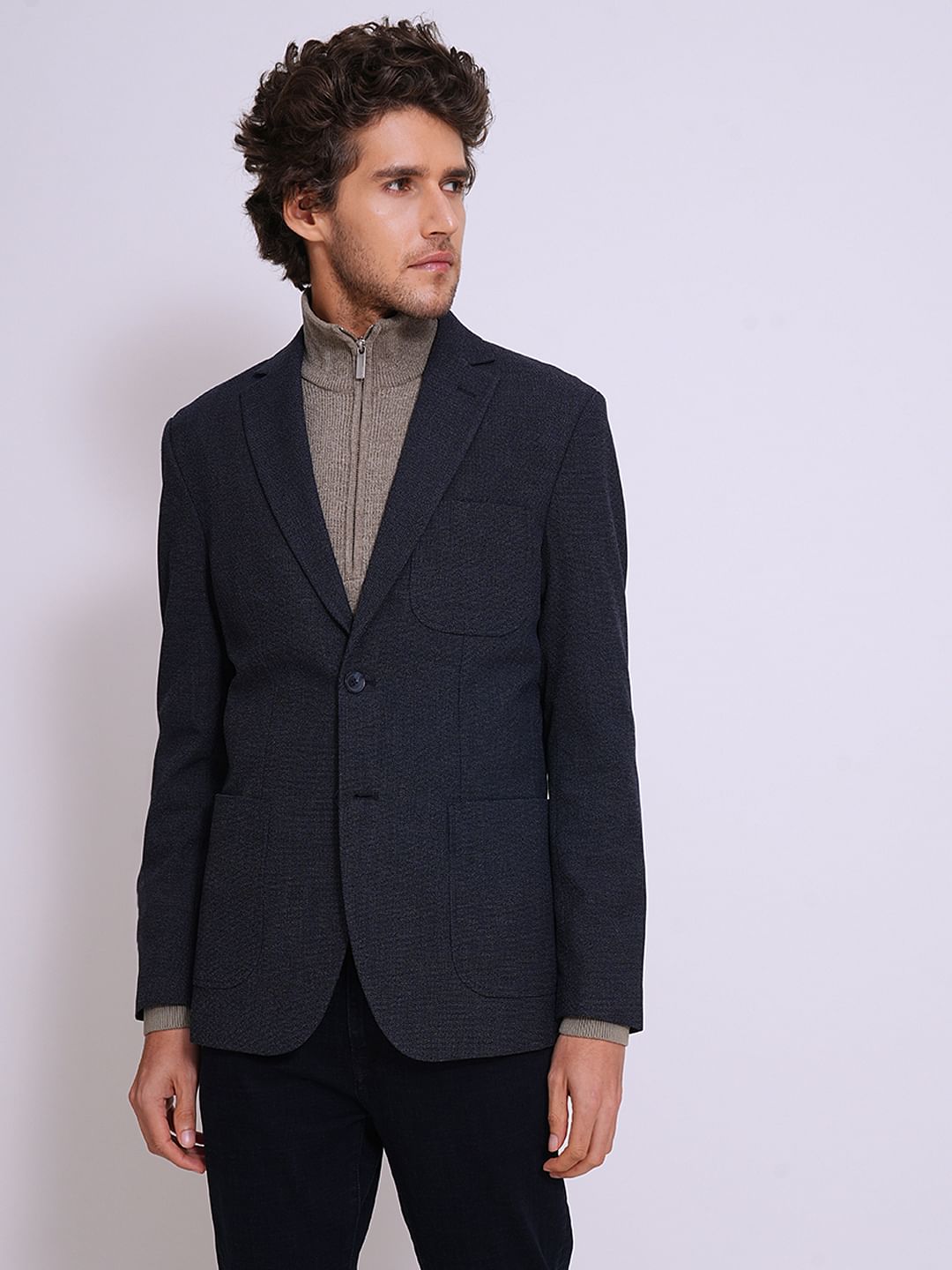 Dark Blue Structured Tailored Blazer
