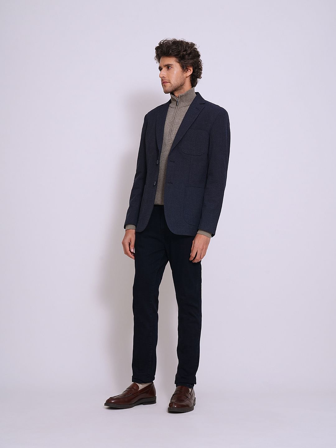 Dark Blue Structured Tailored Blazer