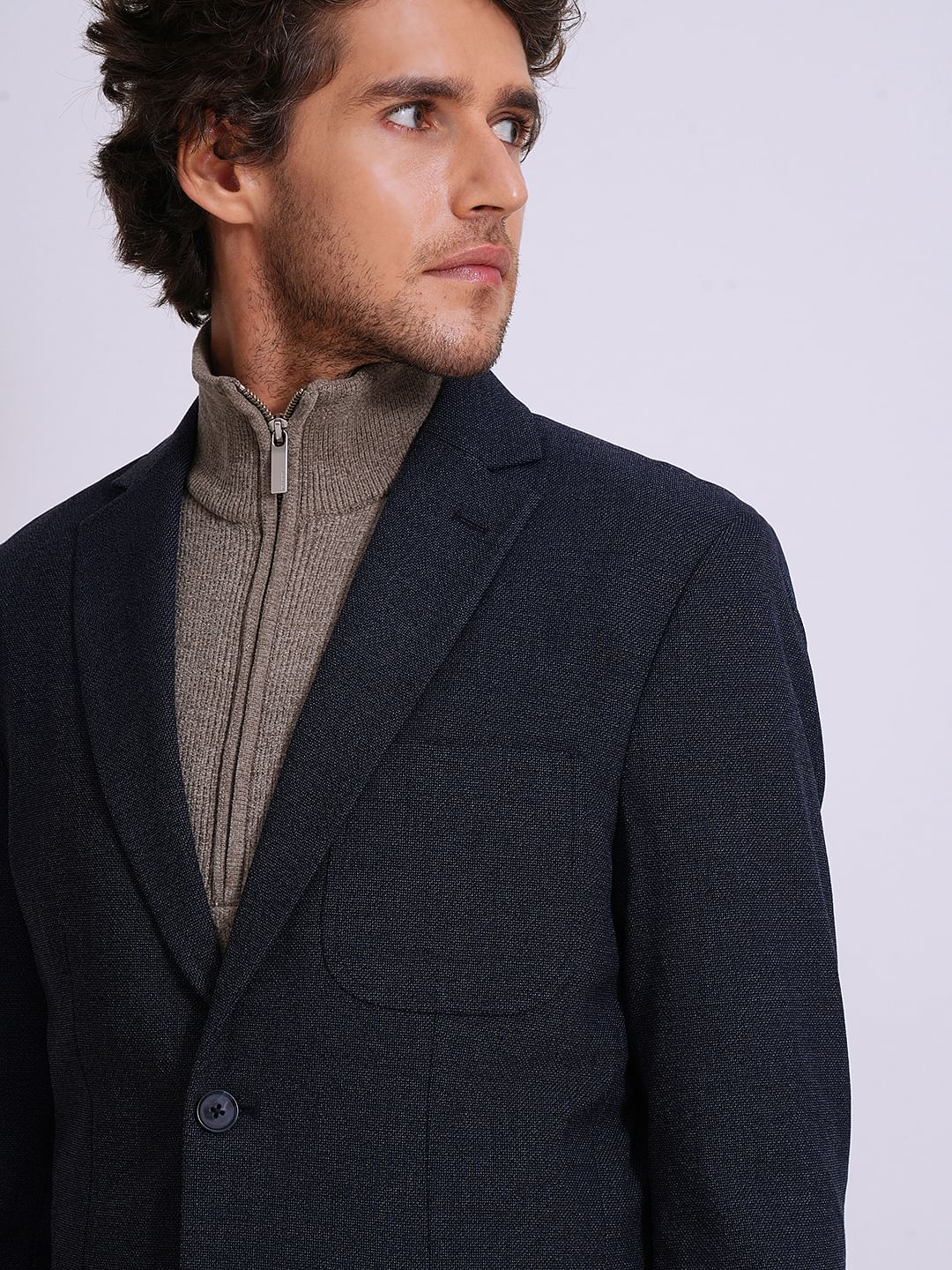 Dark Blue Structured Tailored Blazer