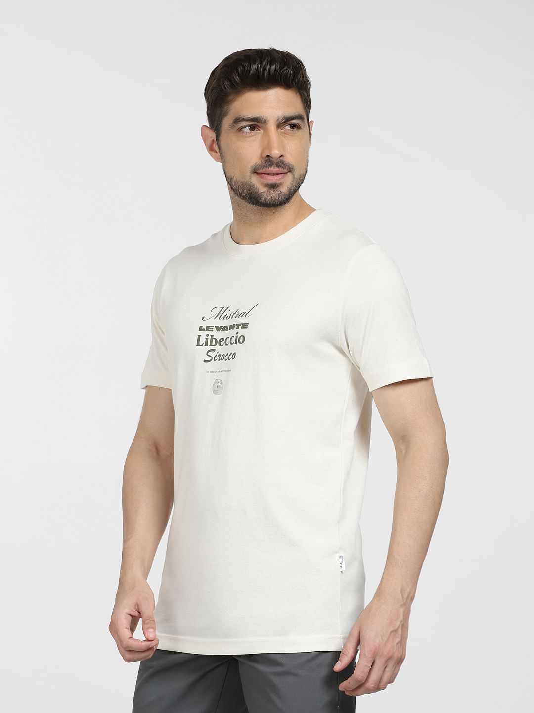 Off-White Text Print Crew Neck T-shirt