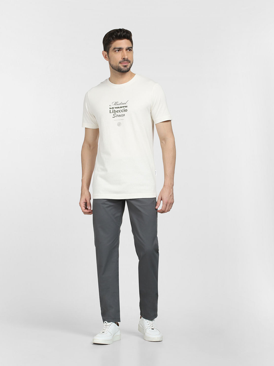 Off-White Text Print Crew Neck T-shirt