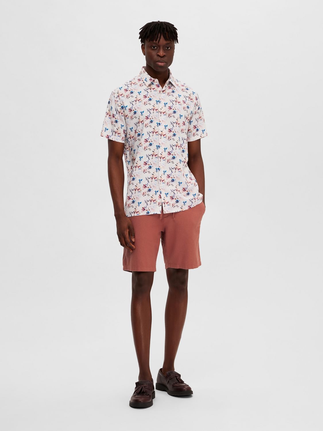 White Floral Short Sleeves Shirt