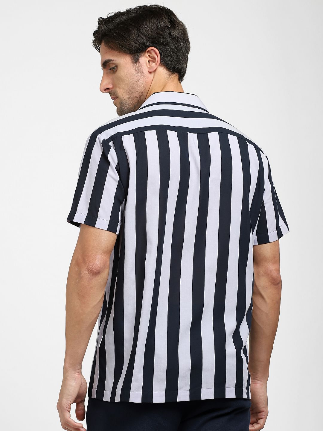 Blue Striped Organic Cotton Cuban Collar Shirt