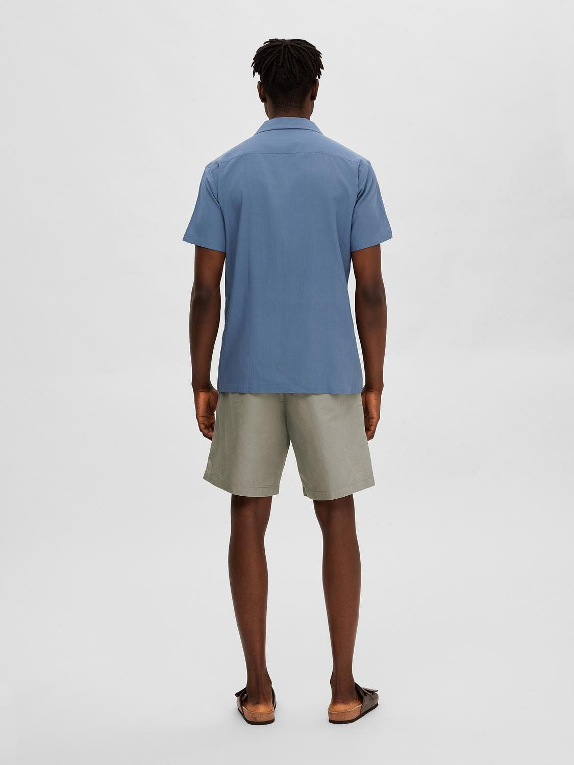 Light Green Cuban Collar Short Sleeves Shirt