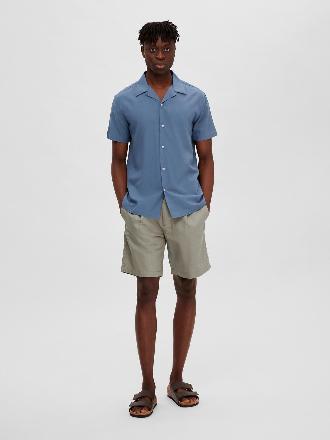 Light Green Cuban Collar Short Sleeves Shirt