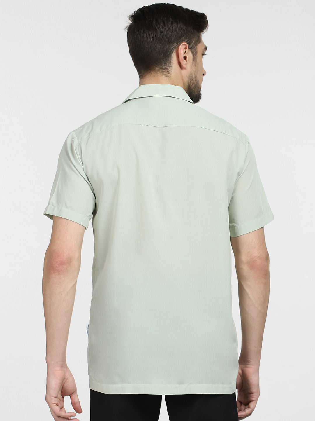 Green Cuban Collar Short Sleeves Shirt