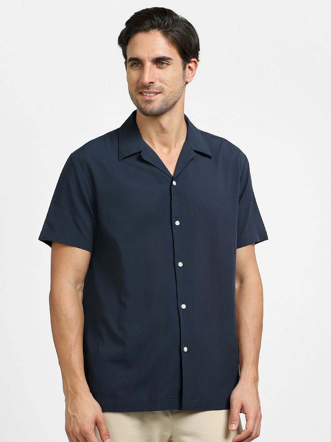 Blue Organic Cotton Cuban Collar Shirt